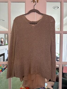 Chico's gold Knit Scoop Neck layered sparkly high low Sweater 3
